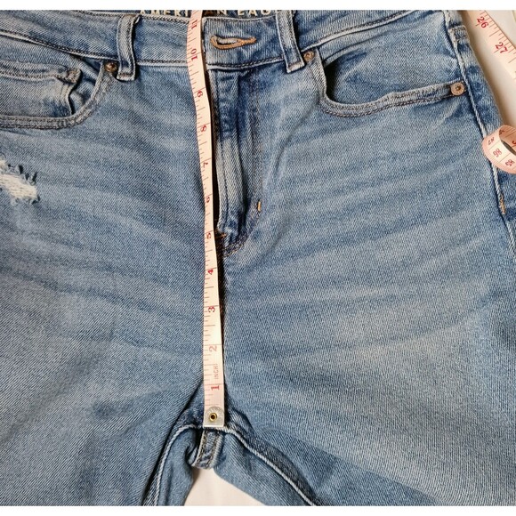 American Eagle Mom Jeans Women's Size 4 Distressed High-Rise Stretch Light Wash - Picture 14 of 16